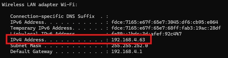 Laptop ipconfig