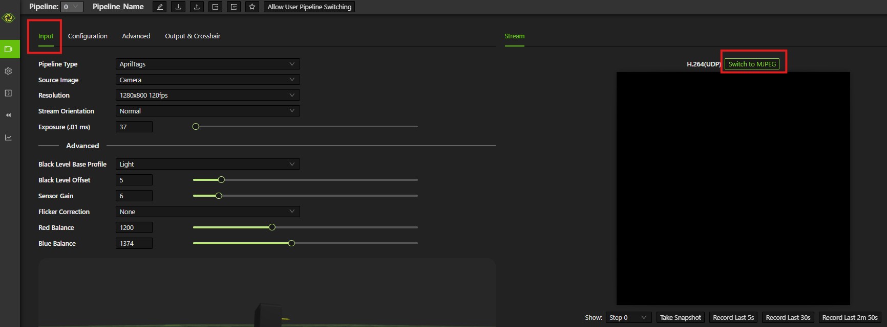 Inputs tab