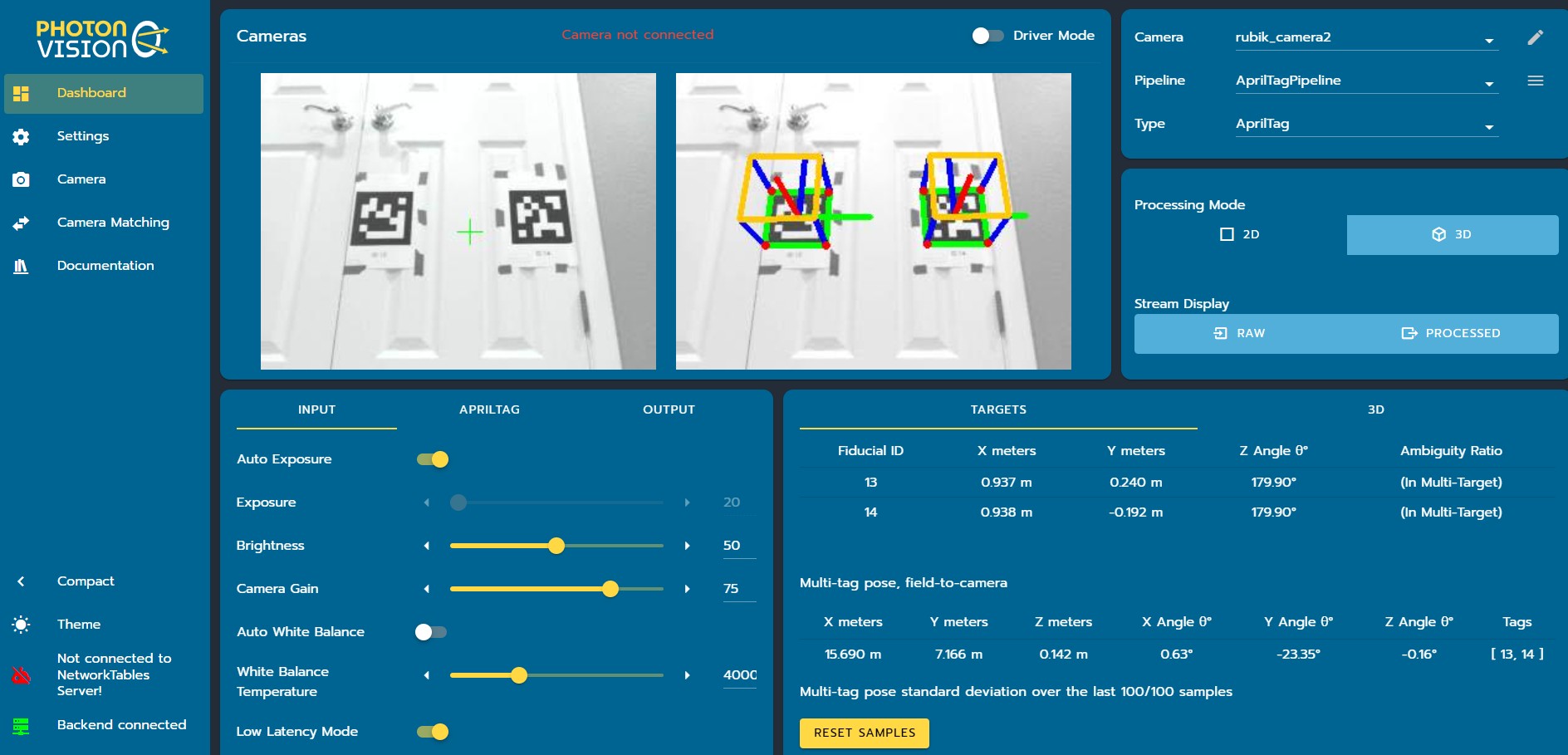 PhotonVision dashboard